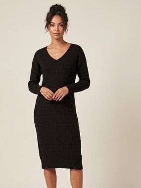 Cache Cache Black Cable Knit Midi Dress